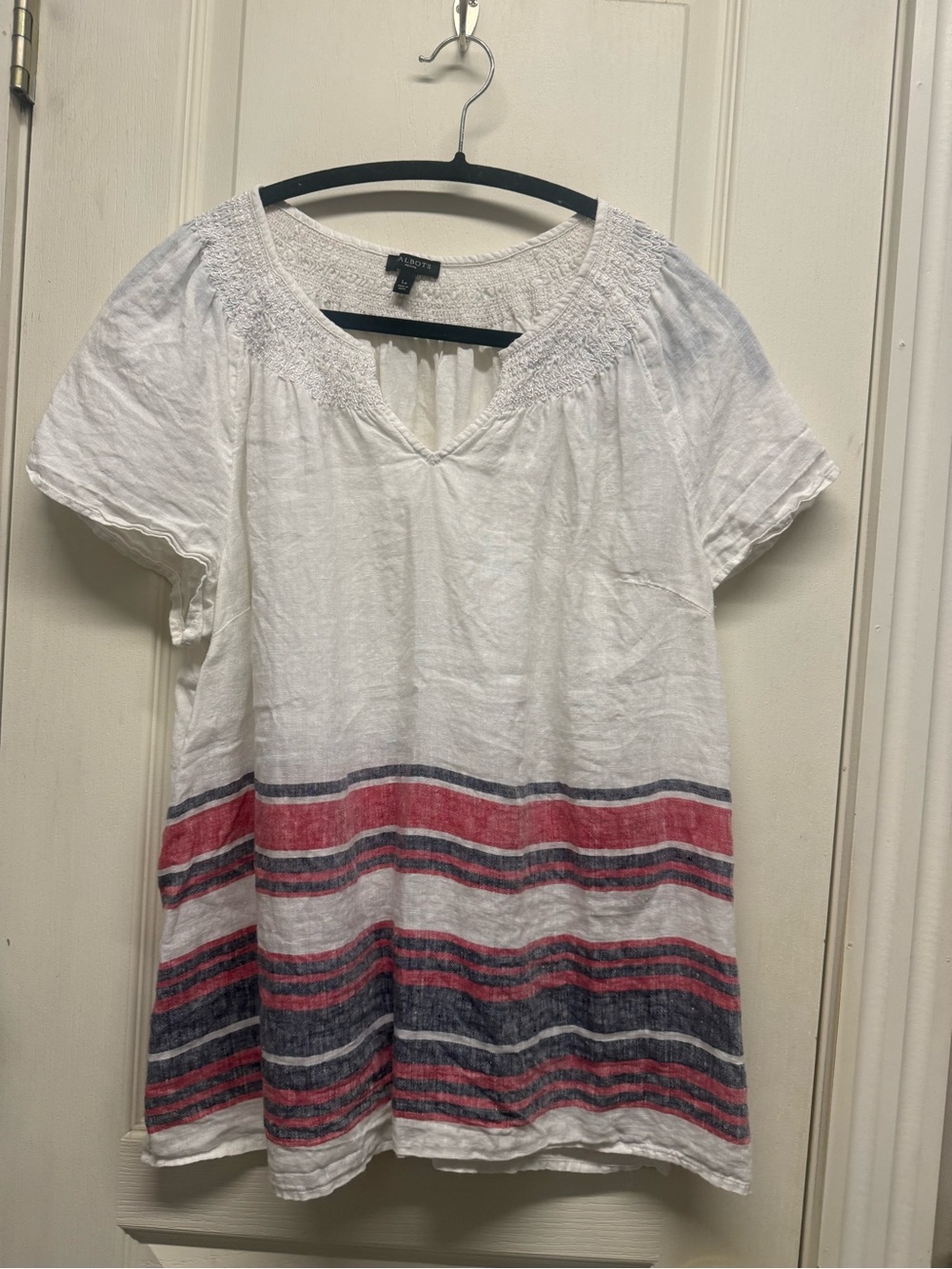 Talbots White Tunic with Pink and Navy Stripes